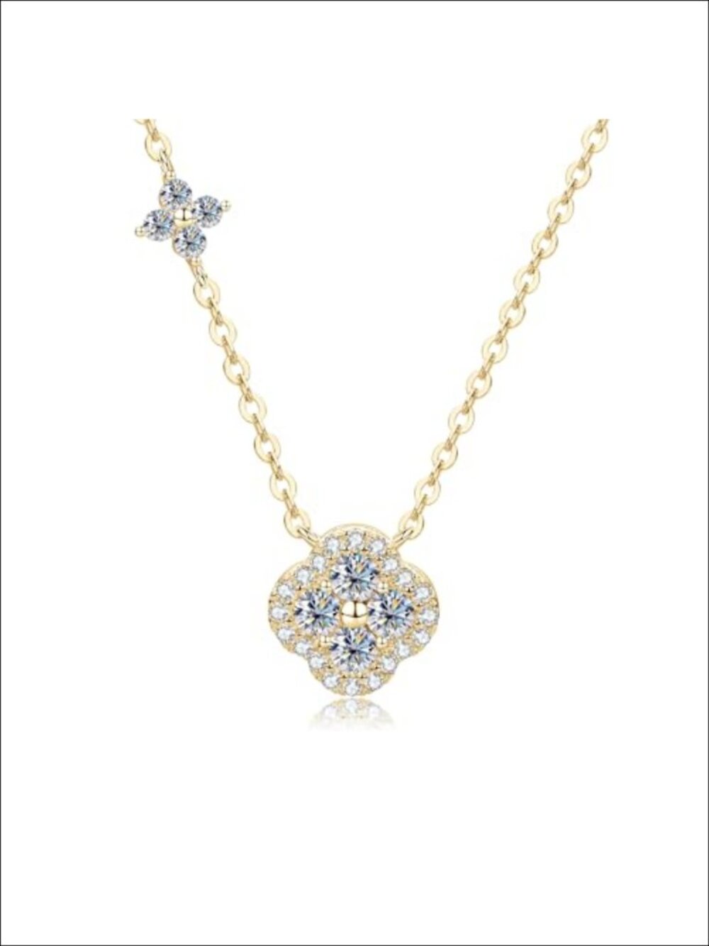 14K Gold Plated Moissanite Four-Leaf Clover Pendant Necklace